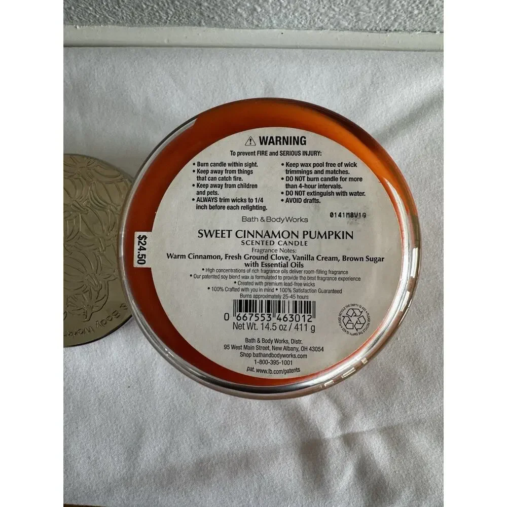Bath & Body Works “SWEET CINNAMON PUMPKIN” 3 Wick Candle 14.5 oz